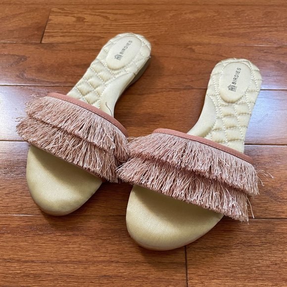 Birdies Fringe Slip On Open Toe Sandals Pink Size 6 - Picture 2 of 7